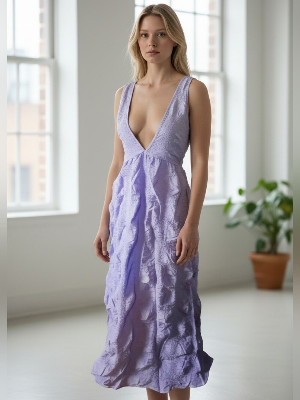 Double V Cut Empire Waist Dress
